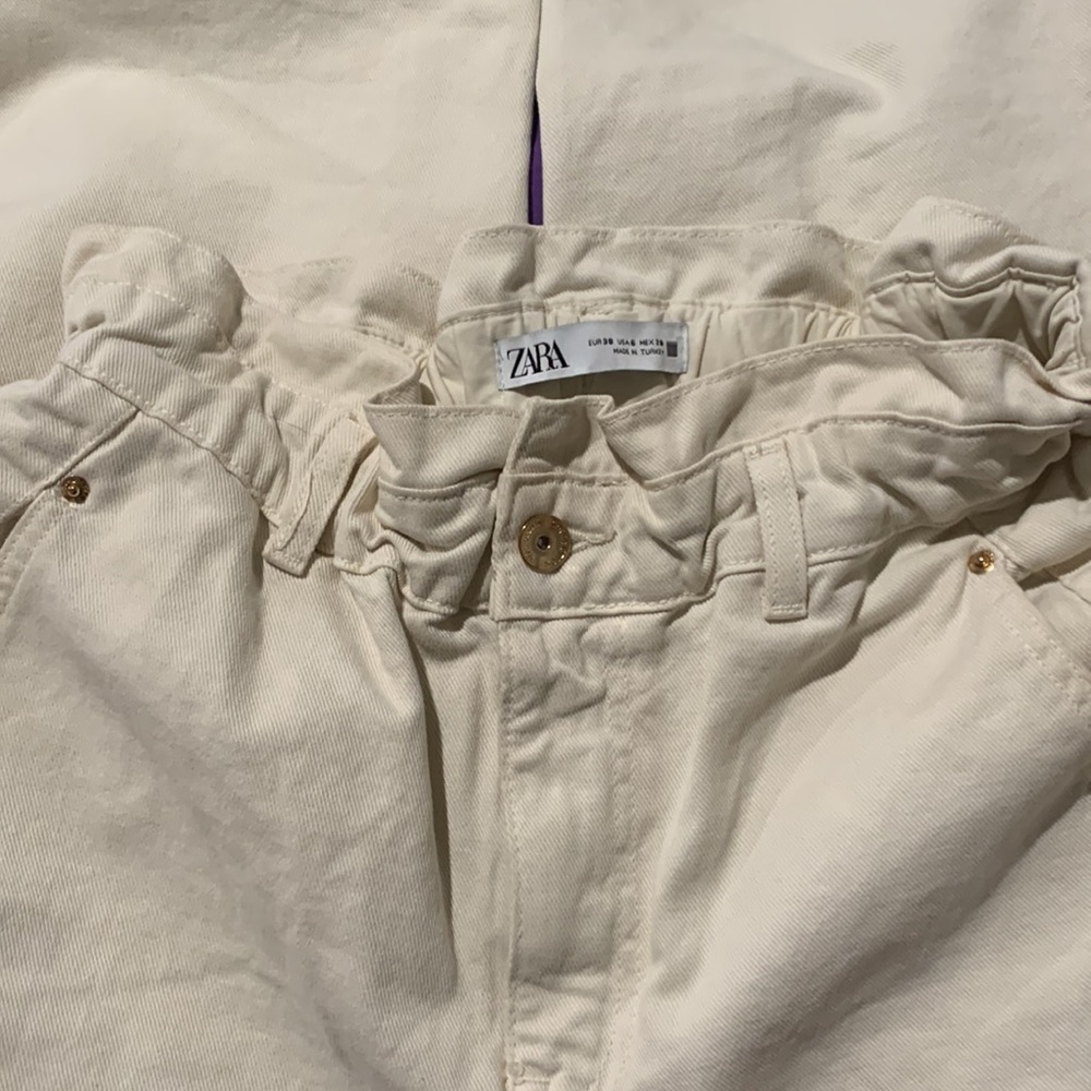 ZARA Paper Bag Barrel Pants in Cream Denim - Picture 10 of 12